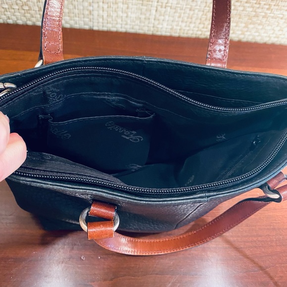 🌟2xHP🌟VTG 2000s Black & Brown Top Handle Pebbled Leather Crossbody Bag Fossil - Picture 7 of 14